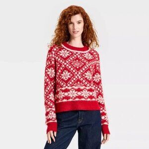 NWT Women's Cozy Alpine Snowflake Crewneck Pullover Sweater - Universal Thread